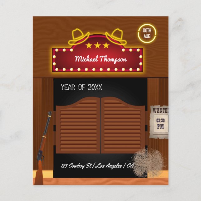 Flyer Partido de Graduación de Neon Wild West Cowboy (Frente)