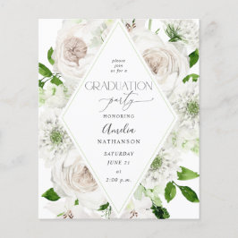 Flyer Partido de Graduación Floral Blanca con Presupuest