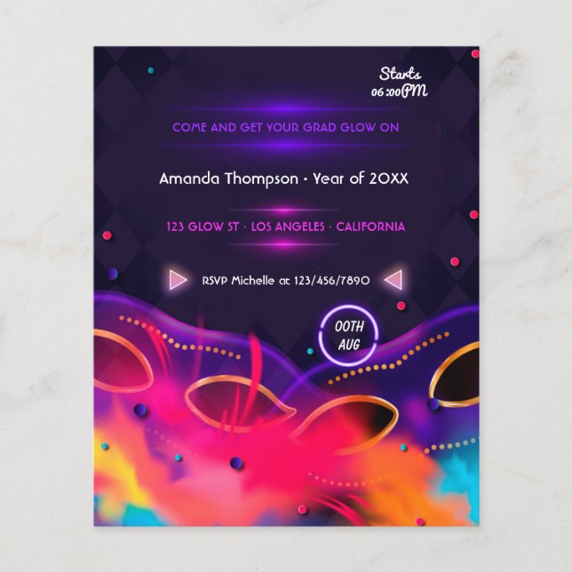 Flyer Partido de Graduación Neon Glow (Frente)