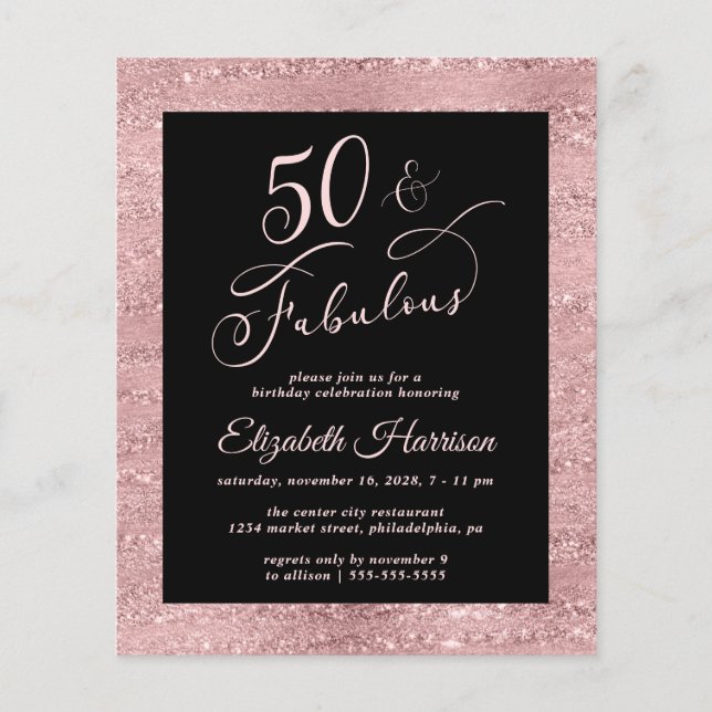 Flyer Partido de los 50 Años Elegante Oro Rosa (Frente)
