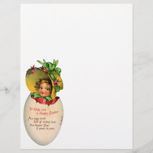 Flyer Pascua virgen, niño victoriano en un huevo