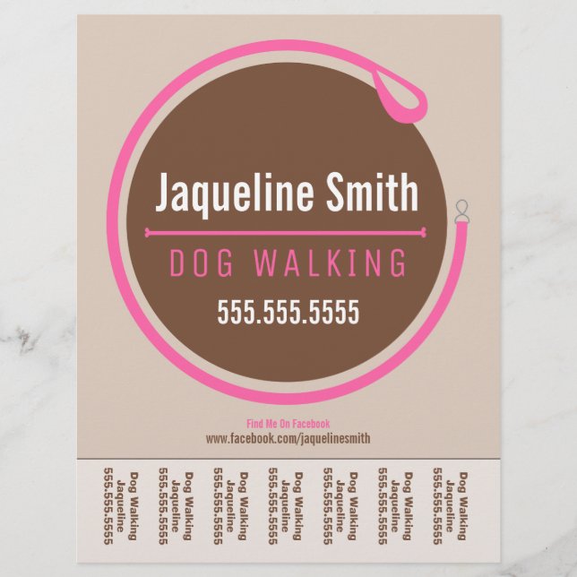 Flyer Paseador de Perro Walker Leash Loop Pink Tear Shee (Frente)