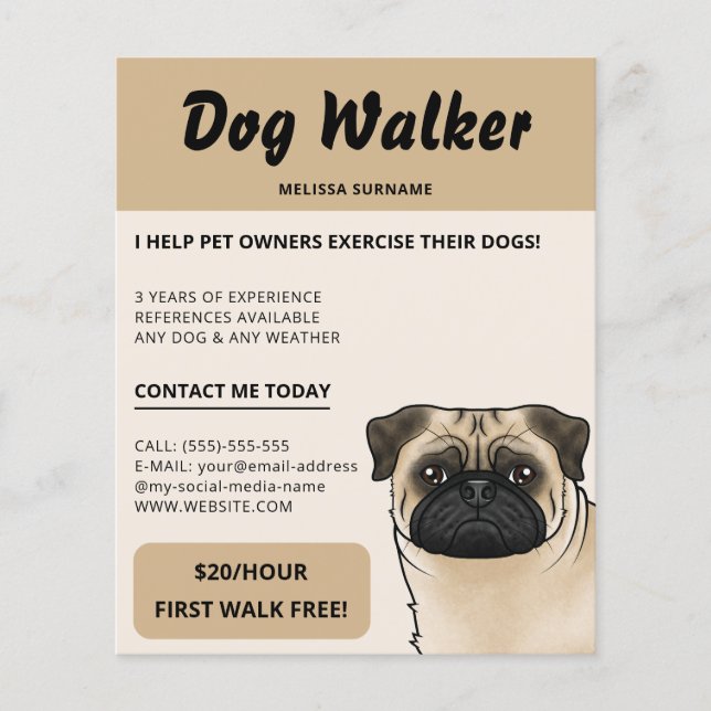 Flyer Paseador de Perros Caniche Beige Cria Caminata de  (Frente)