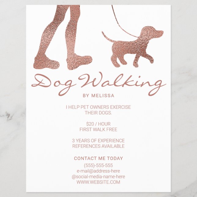 Flyer Paseador de Perros con Estilo de Lámina de Oro Ros (Frente)