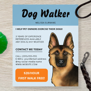 Flyer Paseador de Perros Pastor Alemán Servicio de Paseo