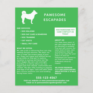 Flyer Paseador de Perros y Cuidador de Mascotas Green