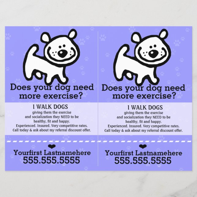 Flyer Paseo de Perro.Caminando.2 por 1.Personalizable. (Frente)
