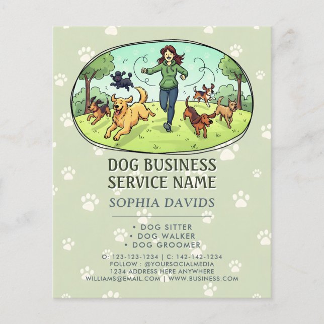 Flyer Paseo de Perros Cuidado de Mascotas Personalizado (Frente)