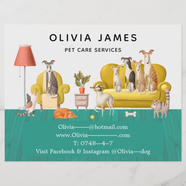 Flyer Paseo de perros y servicios de cuidado de mascotas (Frente)