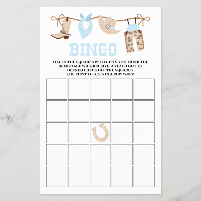 Flyer Pastel Cowboy Baby Shower Bingo (Frente)