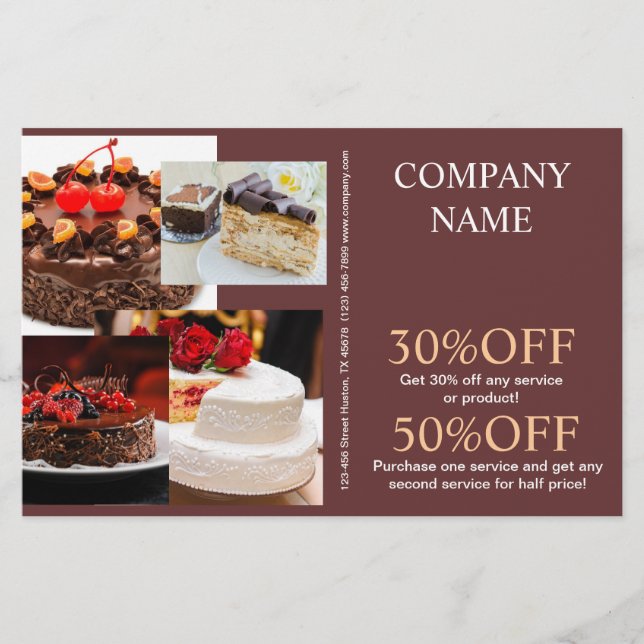 Flyer pastel de bodas postre panadería repostería (Frente)