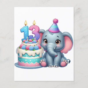 Flyer Pastel de elefante para cumpleaños 13