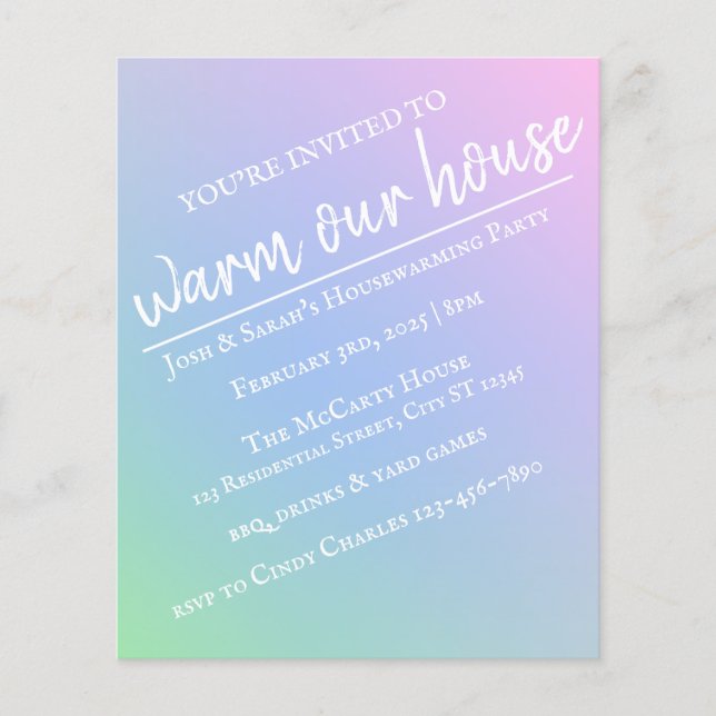 Flyer Pastel de Fiesta arcoiris para la casa (Frente)
