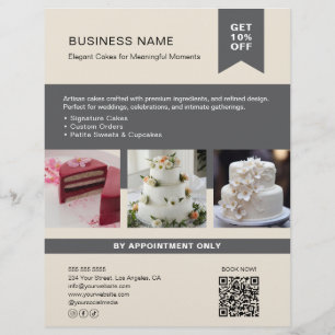 Flyer Pastel de panadería con foto personalizada QR Vola
