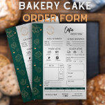 Flyer Pastel de pastelería de panadería de pequeña empre<br><div class="desc">Eleva tu negocio de panadería con nuestra elegante plantilla de formulario de pedido de personalizable, con iconos de panadería dorada sobre un sofisticado fondo verde oscuro. Esta plantilla le ayuda a realizar un seguimiento y gestionar de manera eficiente sus pedidos de panadería, estimar los métodos de pago (en efectivo o...</div>