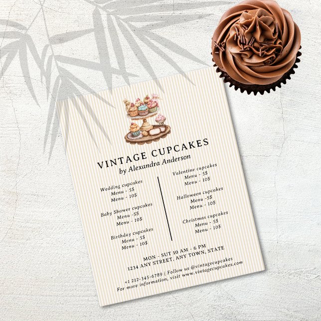 Flyer Pasteles de repostería retro (Vintage Cupcakes Retro Bakery Pastry Flyer)