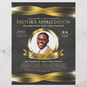 Flyer Pastor de oro y gris aprecia el servicio de iglesi