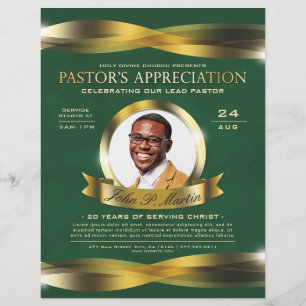Flyer Pastor de Oro y Verde Apreciación Servicio de Igle