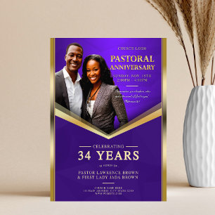 Flyer Pastoral Aniversario Purple & Gold Frame Church
