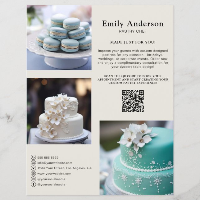 Flyer Pastry Chef Bakery Services Photo QR Code (Frente)