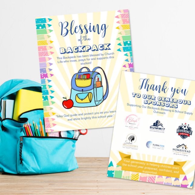 Flyer Patrocinadores de suministros escolares Bendición  (Subido por el creador)