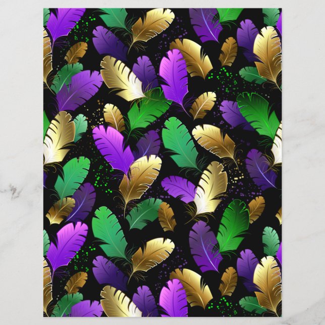 Flyer Patrón continuo con plumas de Mardi Gras (Frente)