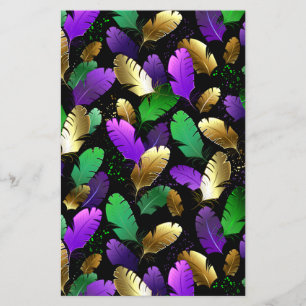 Flyer Patrón continuo con plumas de Mardi Gras