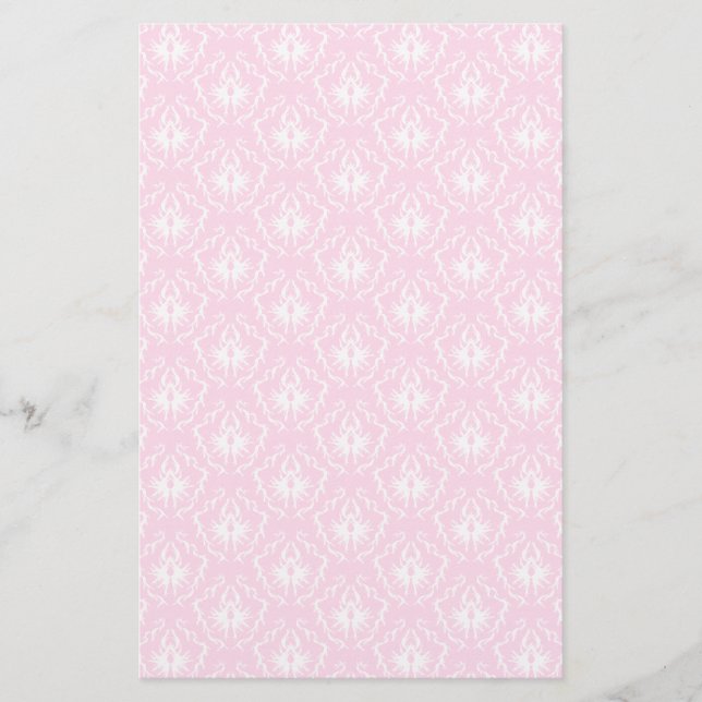 Flyer Patrón de damasco rosa pálido con blanco. (Frente)