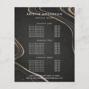 Flyer Patrón de fluido dorado negro polvoriento Precios 