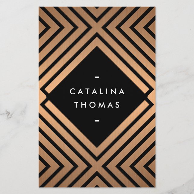 Flyer Patrón oro geométrico negrita negro y Rosa (Frente)