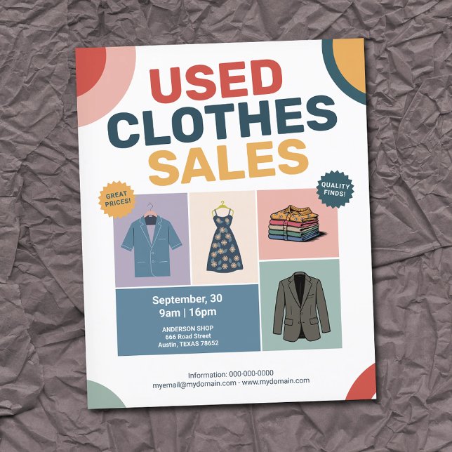 Flyer Patrones geométricos de pastel - Venta de ropa usa (Pastel Geometric Patterns - Used Clothes Sales Flyer)