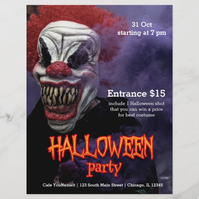 Flyer Payaso asustado de Halloween (Frente)