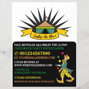 Flyer Payaso de carpas de circo, artista de niños, anunc