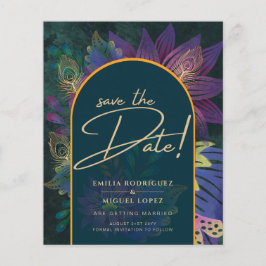 Flyer Peacock Jewel Tones Green Blue Boda