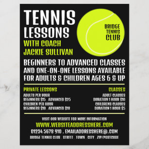 Flyer Pelota de tenis, clases de tenis/publicidad de cla