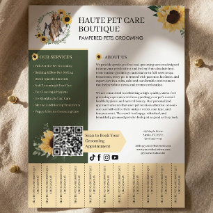 Flyer Peluquería Canina Gatos Mascotas Girasol Lengüetas