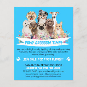 Flyer PelUquería canina ilustrada floral simple azul