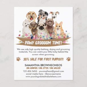 Flyer Peluquería canina ilustrada floral simple marrón b