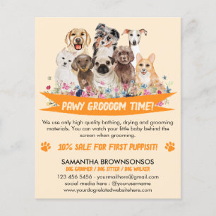 Flyer Peluquería canina ilustrada floral simple naranja