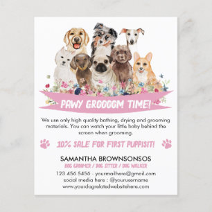 Flyer Peluquero de perros ilustrado floral simple blanco