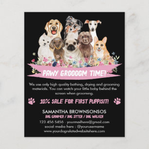 Flyer Peluquero de perros ilustrado floral simple negro