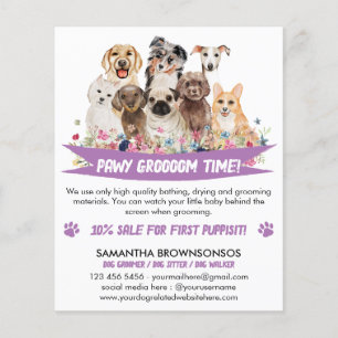 Flyer PelUquero de perros ilustrado floral simple púrpur