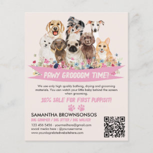 Flyer Peluquero de perros ilustrado floral simple rosa m