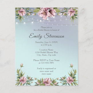 Flyer peonías elegantes de presupuesto, ducha de novia v