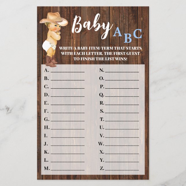 Flyer Pequeña bebé bebé bebé ABC Tarjeta de Baby Shower (Frente)