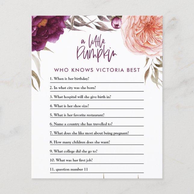 Flyer Pequeña calabaza acuarela floral juego de ducha de (Frente)