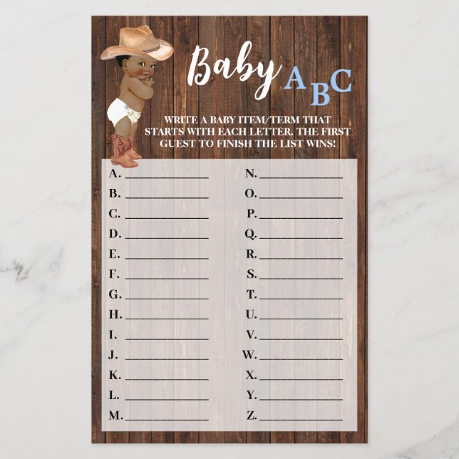 Flyer Pequeña Cowboy Baby ABC Tarjeta de Baby Shower (Frente)