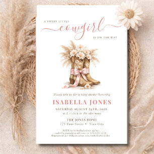 Flyer Pequeña Vaquera En Camino Presupuesto Rosa Baby Sh
