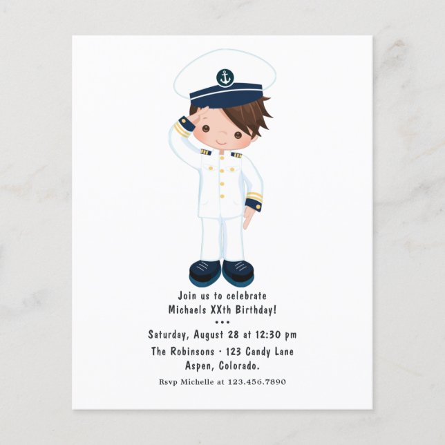 Flyer Pequeño Navy Boy Nautical Birday Party (Frente)