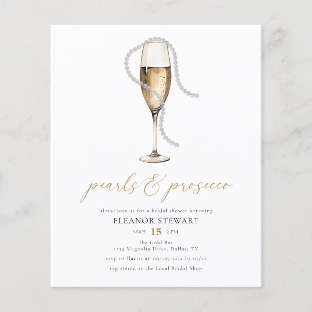 Flyer Perlas acuarelas y ducha de novia en Prosecco (Frente)